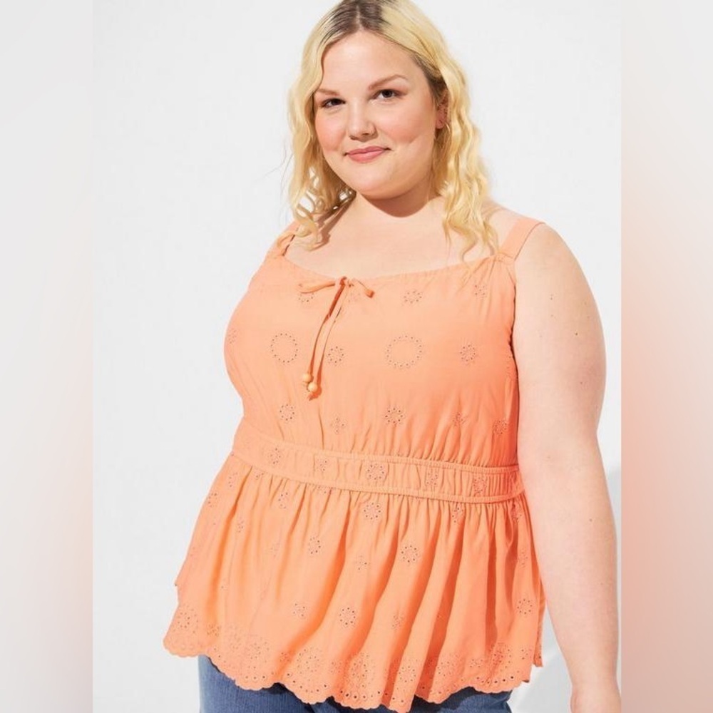 Torrid Papaya Punch Tie Front Eyelet Tank - New - Size 5 (28)
